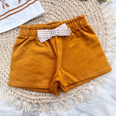 Conj. Batinha Flores e Short com Lacinho - Caramelo e Off White
